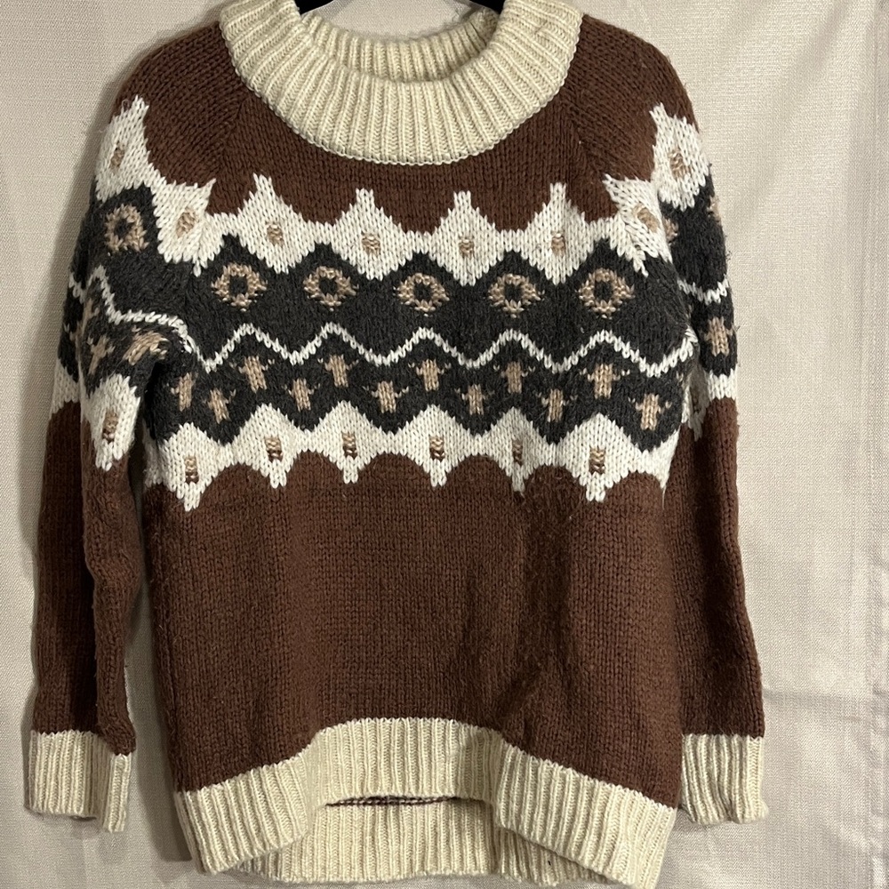 Aerie Brown and Cream Fair Isle Sweater